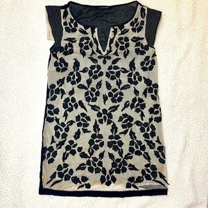 Black and Cream Tunic, sheer back, Lacey mesh-like overlay in front Kas New York